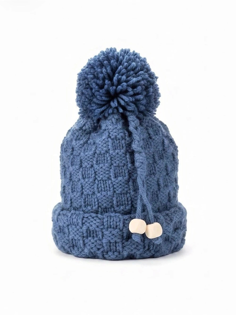 Blue Knit Pom-Pom Beanie New